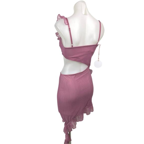 NEW Revolve x More to Come Pink Mesh Ruffle Cutout Payton Mini Dress Size S - Picture 5 of 9